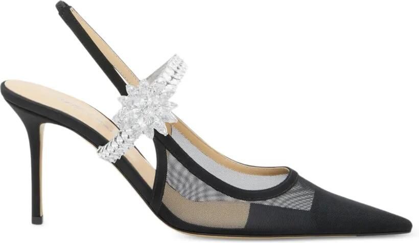 MACH & MACH Slingback pumps verfraaid met bloemen Zwart