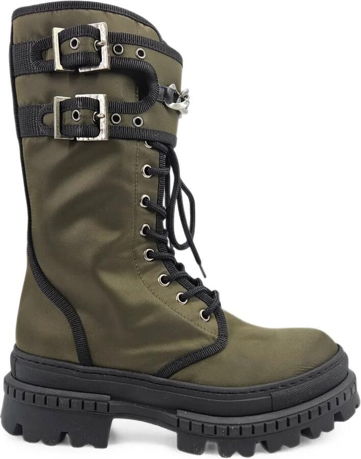 Madison Maison Combat boots met kettingdetail en gesp Groen