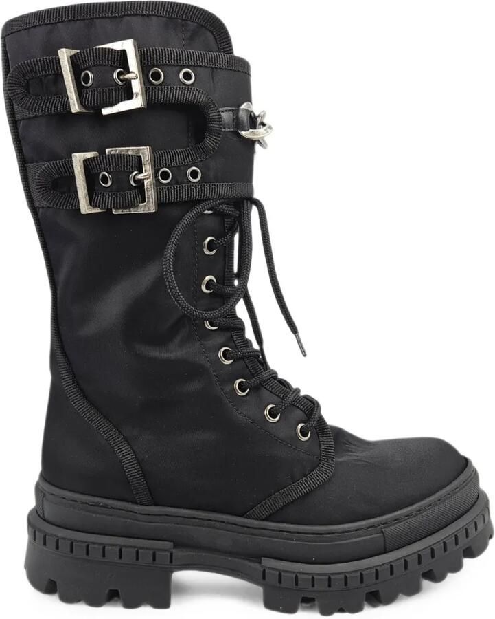 Madison Maison Combat boots met kettingdetail en gesp Zwart