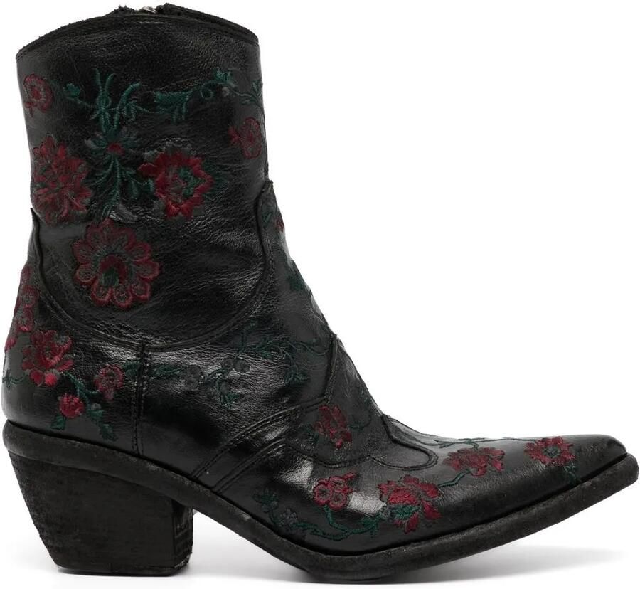 Madison Maison Enkellaarzen met geborduurde bloemen Zwart