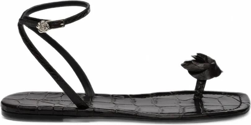 Magda Butrym Sandalen met krokodillen-reliëf en roosdetail Zwart