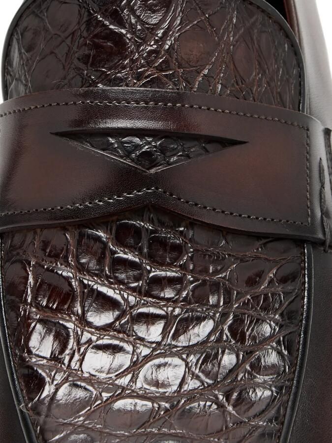 Magnanni Leren penny loafers met krokodillen-reliëf Bruin - Foto 2