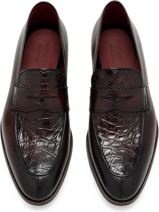 Magnanni Leren penny loafers met krokodillen-reliëf Bruin - Foto 3