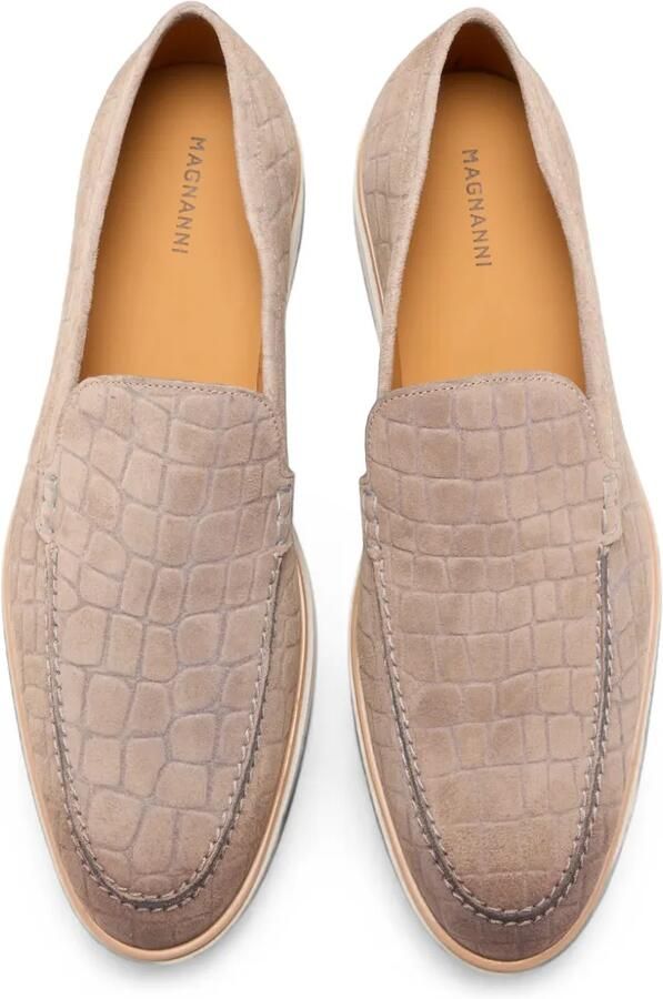 Magnanni Suède loafers met krokodillen-reliëf Beige - Foto 2