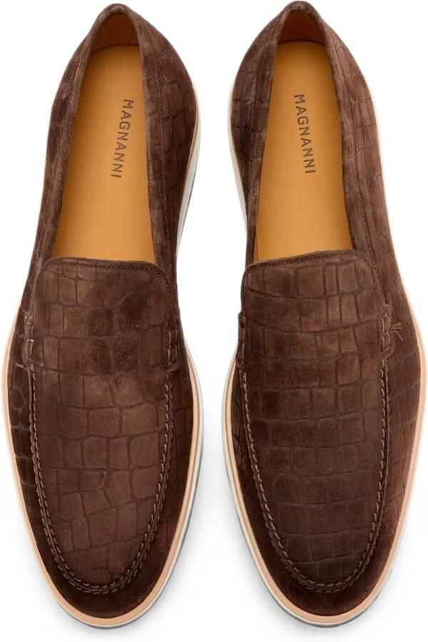 Magnanni Suède loafers met krokodillen-reliëf Bruin - Foto 3