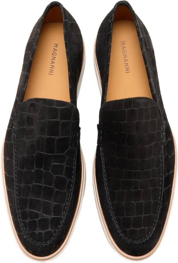 Magnanni Suède loafers met krokodillen-reliëf Zwart - Foto 3