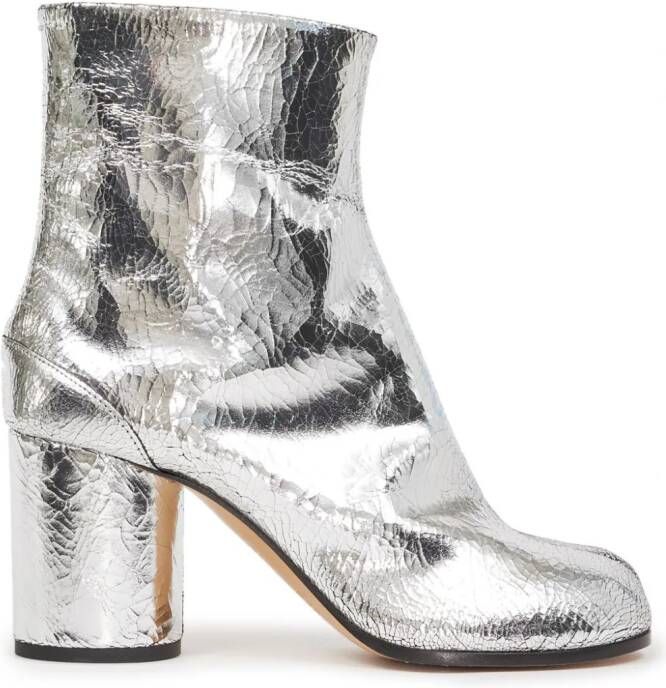 Maison Margiela Tabi 80mm enkellaarzen met spiegeleffect Zilver