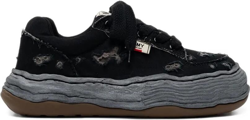 Maison MIHARA YASUHIRO "OLIVER" OG Sole low-top sneakers van gerafeld overgeverfd canvas Zwart
