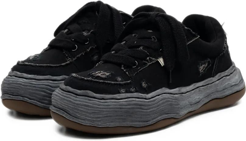 Maison MIHARA YASUHIRO "OLIVER" OG Sole low-top sneakers van gerafeld overgeverfd canvas Zwart - Foto 2