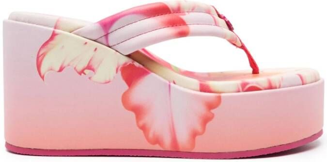 Maje 90mm leren sandalen met sleehak en bloemenprint Roze