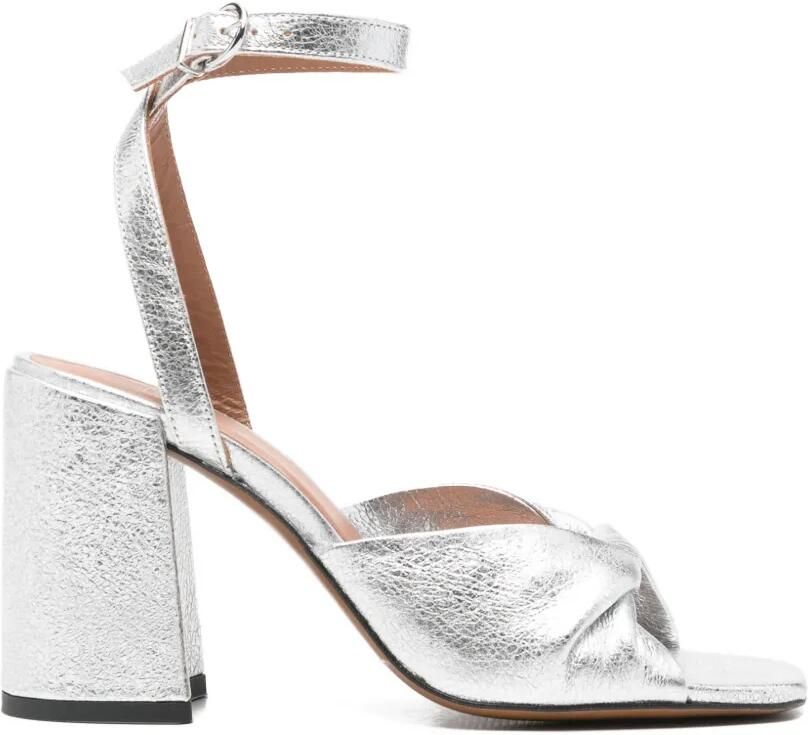 Maje Metallic leren sandalen met hak Zilver