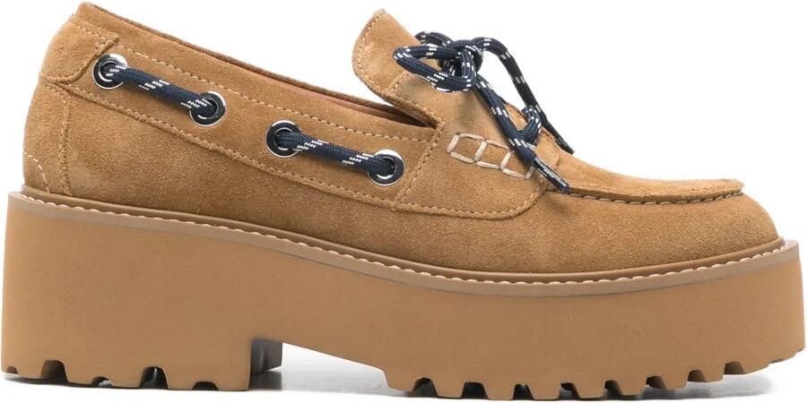 Maje Suède bootschoenen met plateauzool Bruin