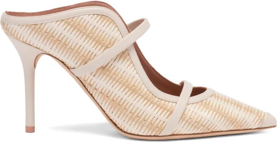 Malone Souliers 85 mm Maureen gestreepte raffia muiltjes Beige