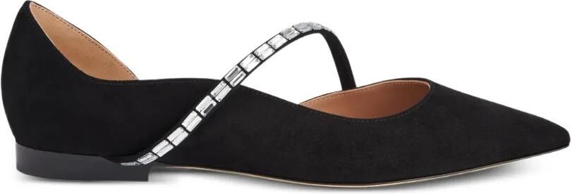 Malone Souliers Bettina suède platte pumps verfraaid met kristallen Zwart