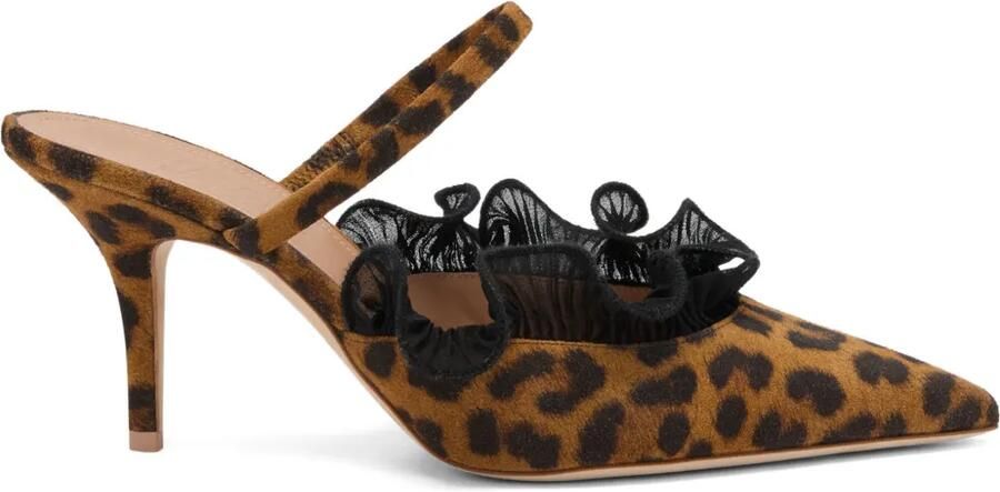 Malone Souliers Cecile muiltjes met luipaardprint en ruches Bruin