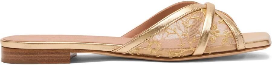 Malone Souliers Perla gouden sandalen met geborduurde bloemen