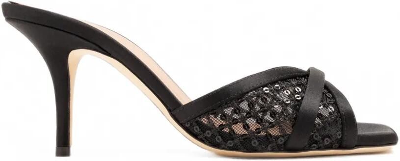 Malone Souliers Perla mesh muiltjes met hak en verfraaid met pailletten Zwart
