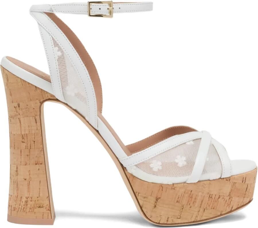 Malone Souliers Sylvie sandalen met geborduurde bloemen en plateauzool Wit