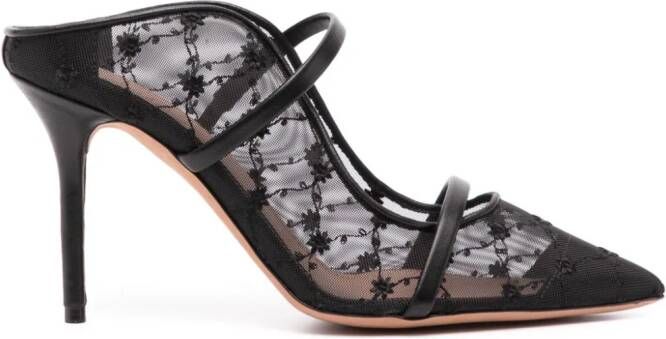 Malone Souliers Maureen 85mm floral-embroidered pumps Zwart