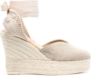 Manebi 110mm ankle-strap wedge espadrilles Beige