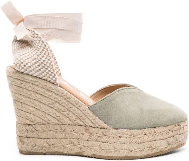 Manebi Espadrilles met sleehak Groen