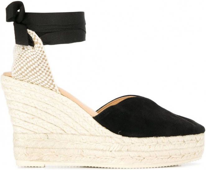 Manebi Espadrilles met sleehak Zwart