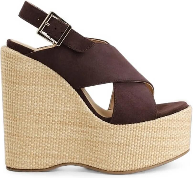 Manebi Cleo sandalen met gekruiste bandjes en sleehak Bruin