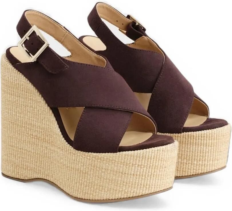 Manebi Cleo sandalen met gekruiste bandjes en sleehak Bruin - Foto 3