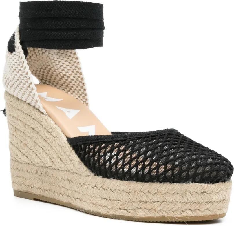 Manebi Espadrilles met mesh en wikkelstrik Zwart - Foto 2