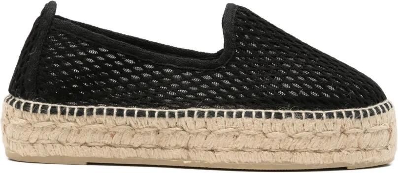 Manebi Espadrilles met plateauzool en mesh Zwart