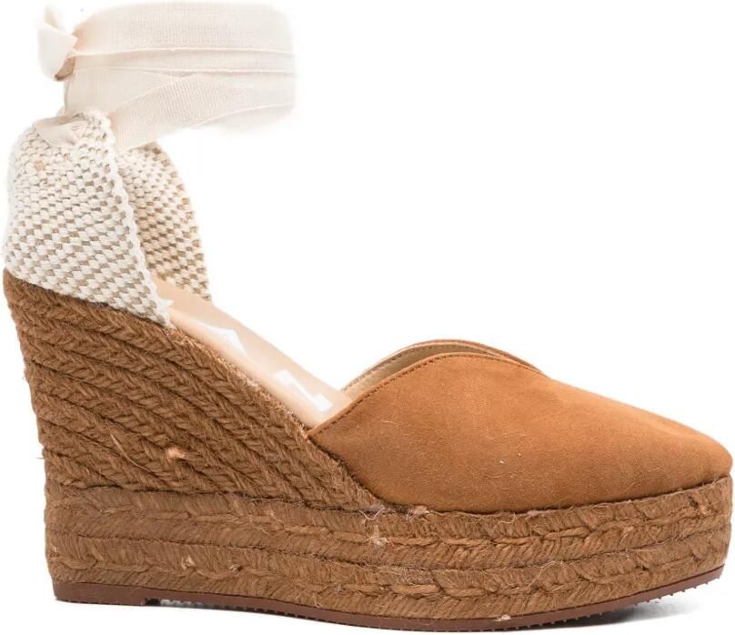 Manebi Espadrilles met ronde neus en strikdetail Bruin