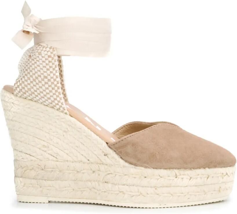 Manebi Hamptons espadrilles met sleehak Beige