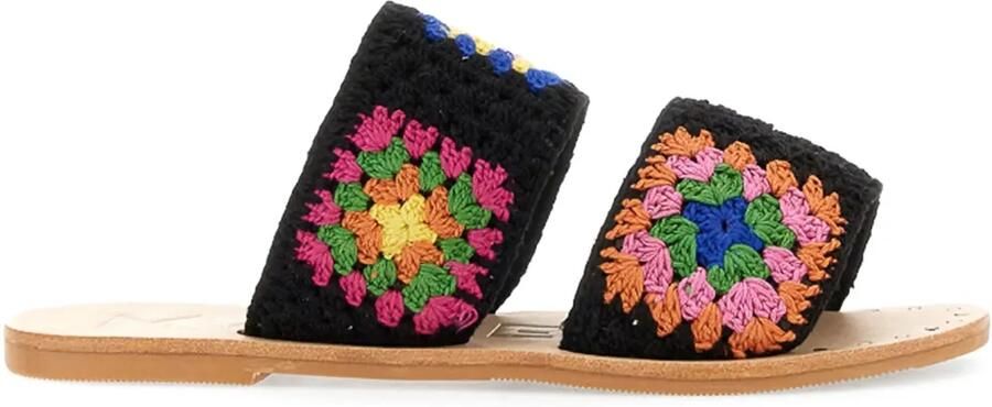 Manebi Katoenen gehaakte sandalen Zwart