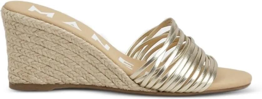 Manebi Espadrilles van metallic leer met sleehak Goud