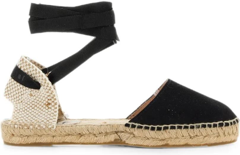 Manebi Platte espadrilles met strikbandjes bij de enkel Zwart