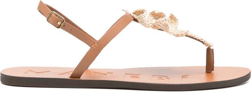 Manebi Sandalen met palmboom-patch Bruin