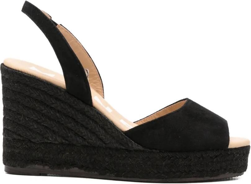 Manebi Sandalen met suède zool en hak Zwart