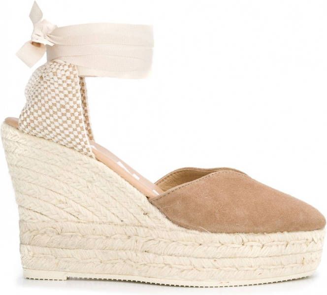 Manebi Hamptons espadrilles met sleehak Beige