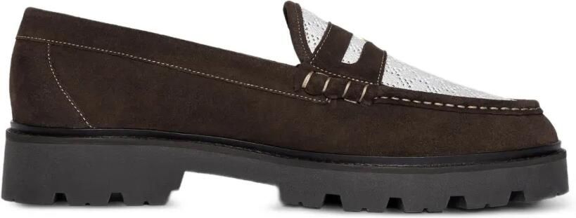 Manière De Voir Diego suède en gehaakte penny loafers Bruin