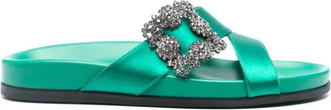 Manolo Blahnik Chilanghi satijnen slippers Groen