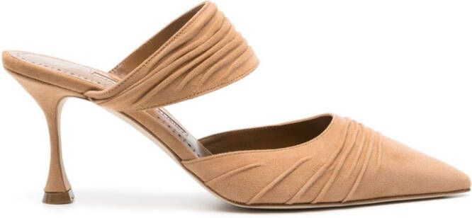 Manolo Blahnik Circeamu 70 mm suède muiltjes Beige