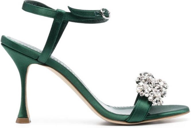 Manolo Blahnik Sandalen verfraaid met kristallen Groen