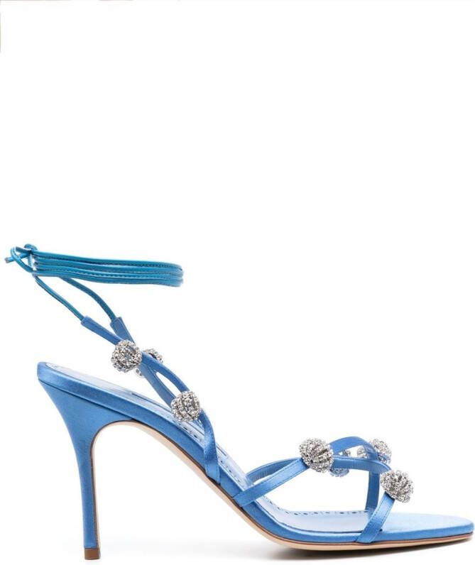 Manolo Blahnik Elsa sandalen met kralenbandje Blauw