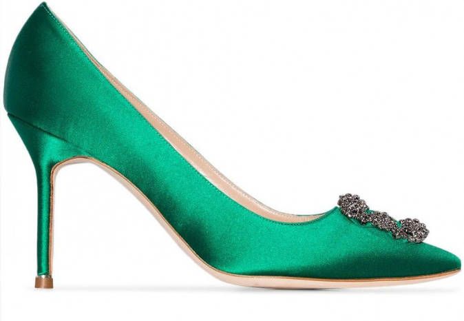 Manolo Blahnik 90 mm Hangisi satijnen pumps Groen