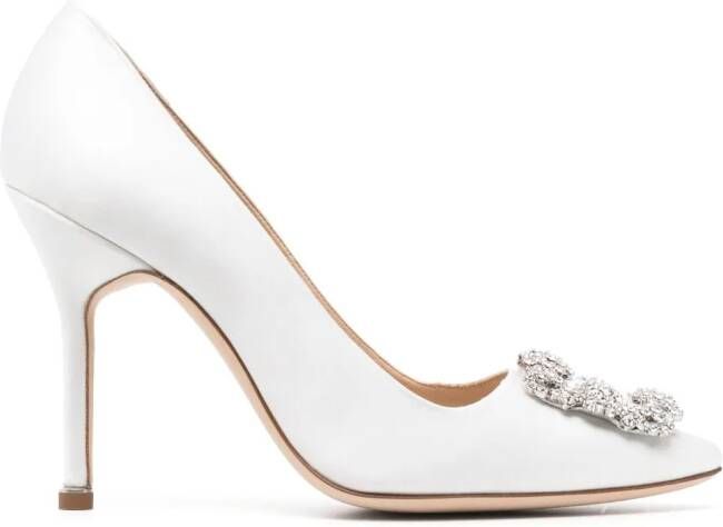 Manolo Blahnik Hangisi 100mm satin pumps Beige