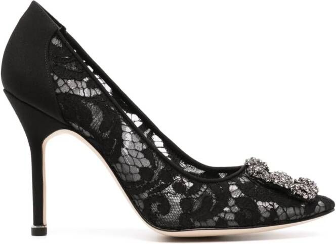 Manolo Blahnik Hangisi pumps met kant Zwart