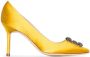 Manolo Blahnik Hangisi 90 pumps met kristallen gesp dames satijn leerleer 35.5 Geel - Thumbnail 1