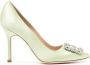 Manolo Blahnik 105 mm Hangisi satijnen pumps Groen - Thumbnail 1