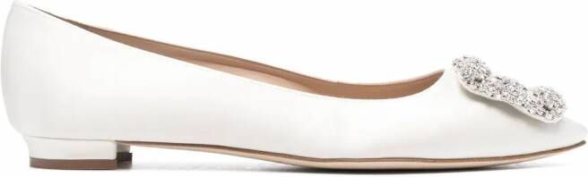 Manolo Blahnik Hangisi ballerina's verfraaid met kristallen Beige