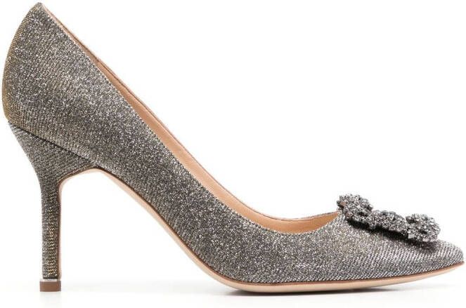 Manolo Blahnik Hangisi glitter pumps Zilver